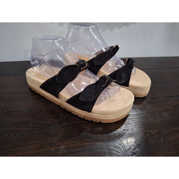 NWOB Jack Rogers Monica Double Knot Black Suede Platform Slide Sandals/Sz. 8.5M - Picture 1 of 9